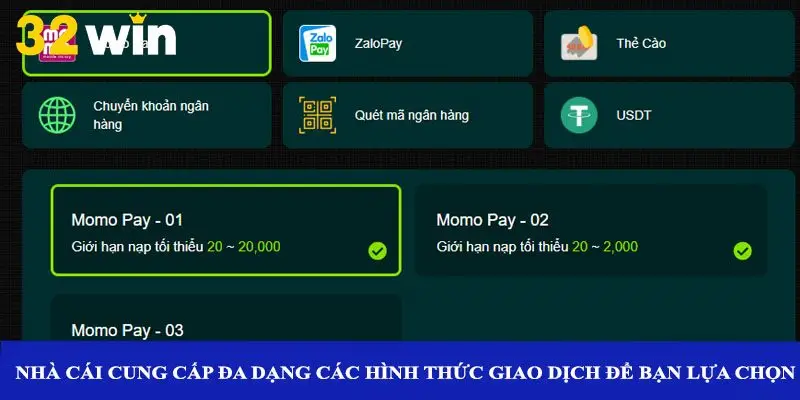 Nhà cái cung cấp đa dạng các hình thức giao dịch để bạn lựa chọn