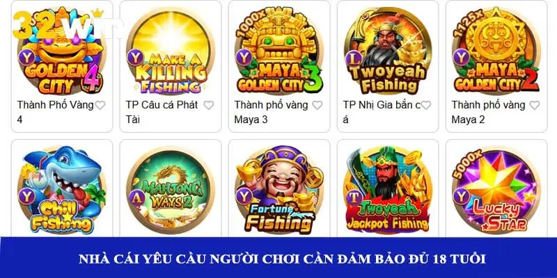 Nhà cái yêu cầu người chơi cần đảm bảo đủ 18 tuổi